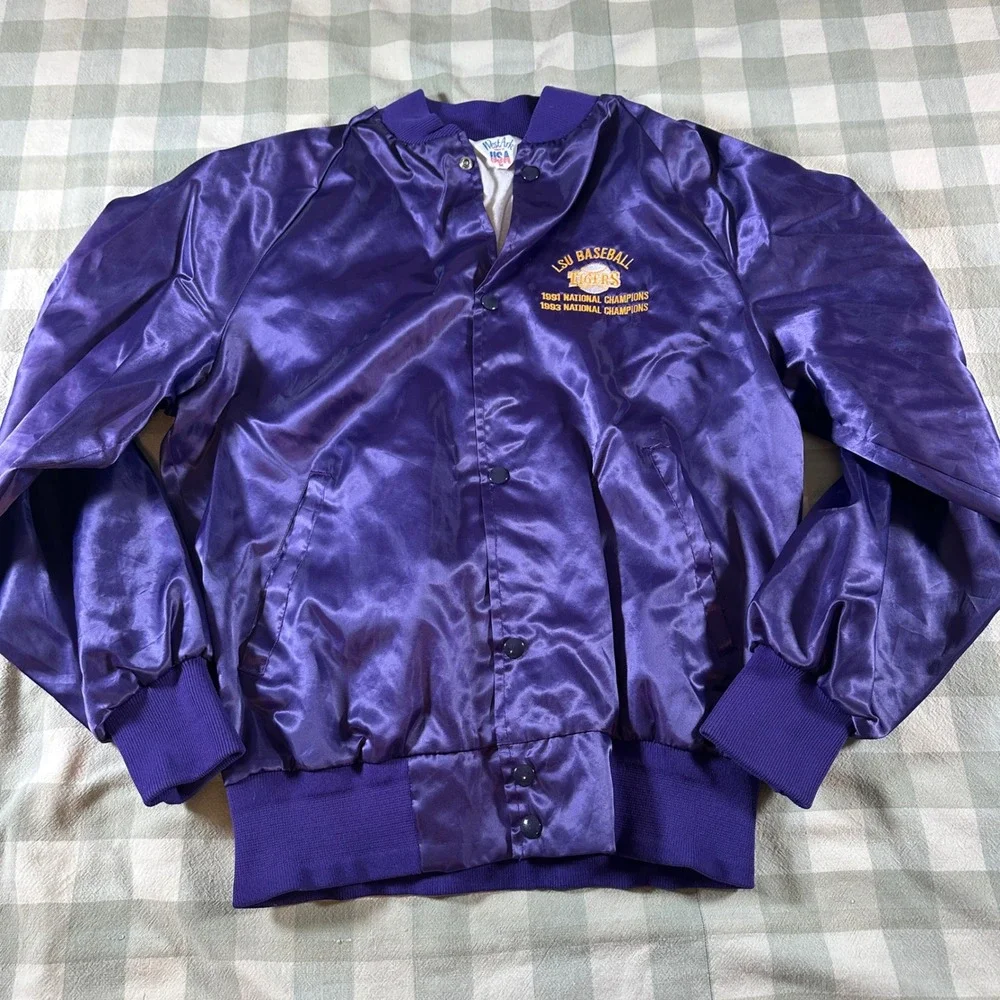Vintage‎ 90's LSU Baseball 1991 1993 National Champions purple Satin Jacket M